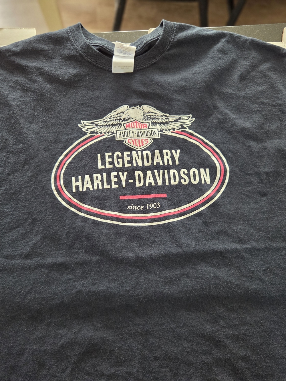 Harley-Davidson Black Tee with Pink & White Oval Graphic